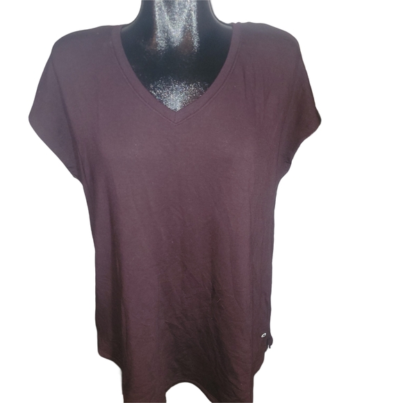 Hyba V-Neck Dark Plum Short Sleeve Top L - Picture 1 of 5